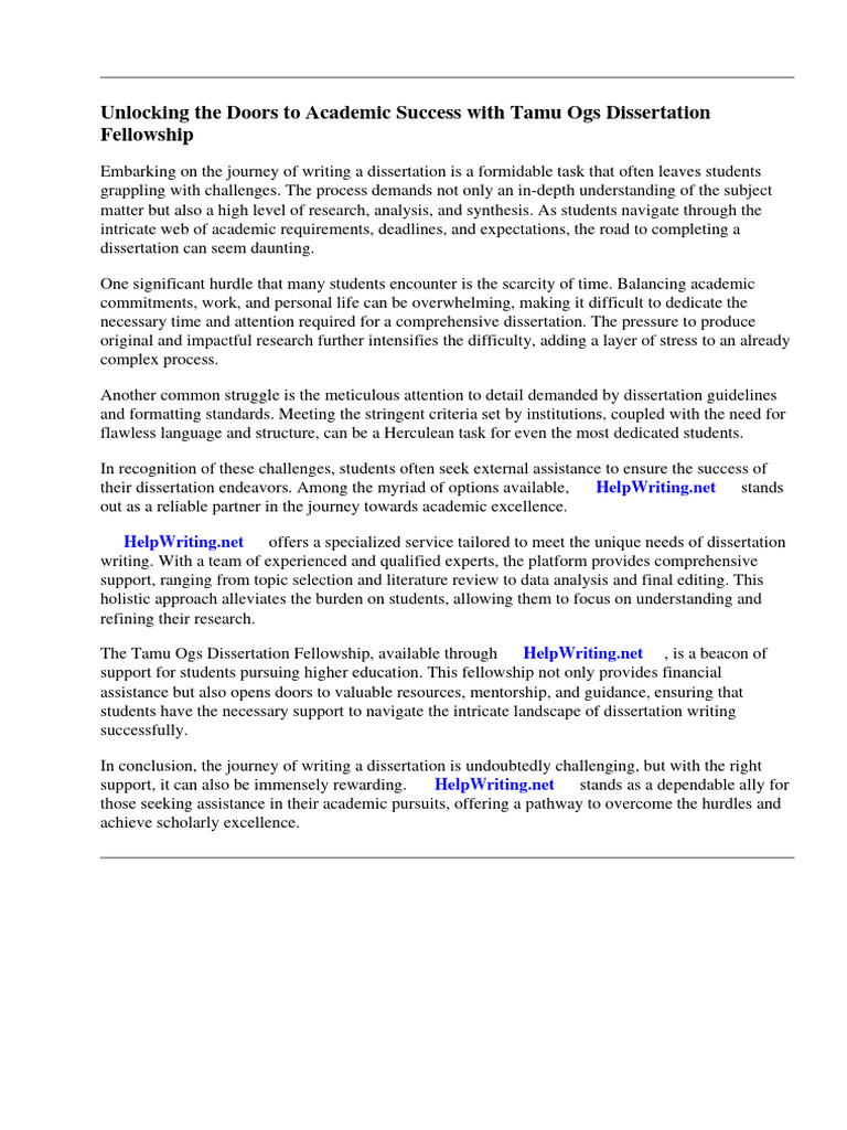 Tamu Ogs Dissertation Fellowship PDF Thesis Postgraduate Education