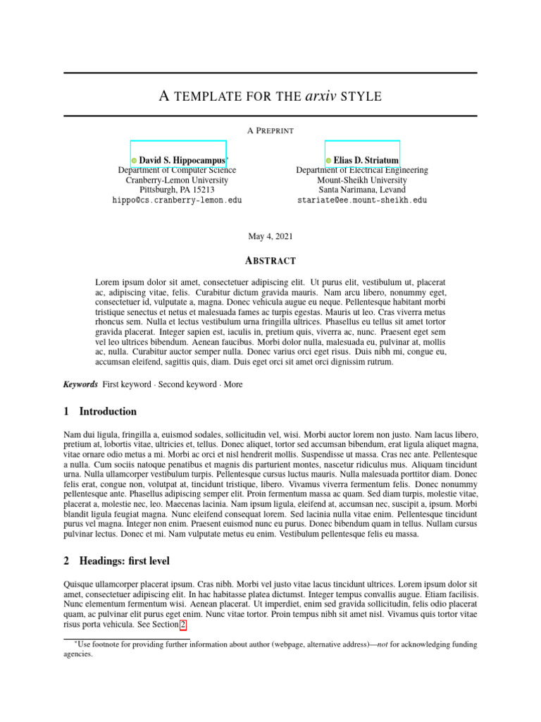 Style and Template For Preprints Arxiv Bio Arxiv | PDF