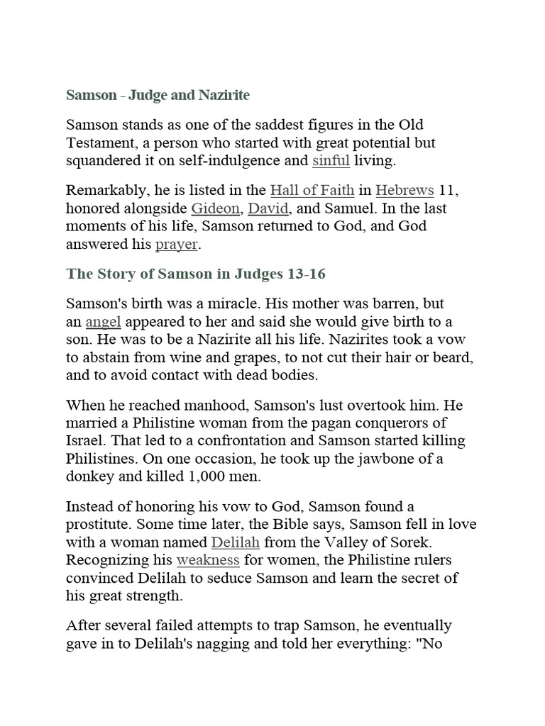 Samson: Judge, Strength, and Downfall | PDF | Samson | Delilah