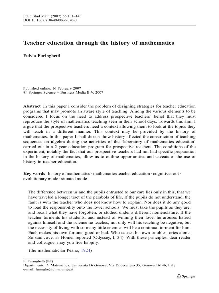 History's Role in Teacher Education | PDF | Equations | Quadratic Equation