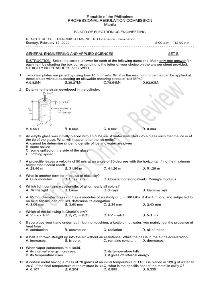 ECE Mock Board Exam April 2022 GEAS | PDF | Stress (Mechanics) | Young ...