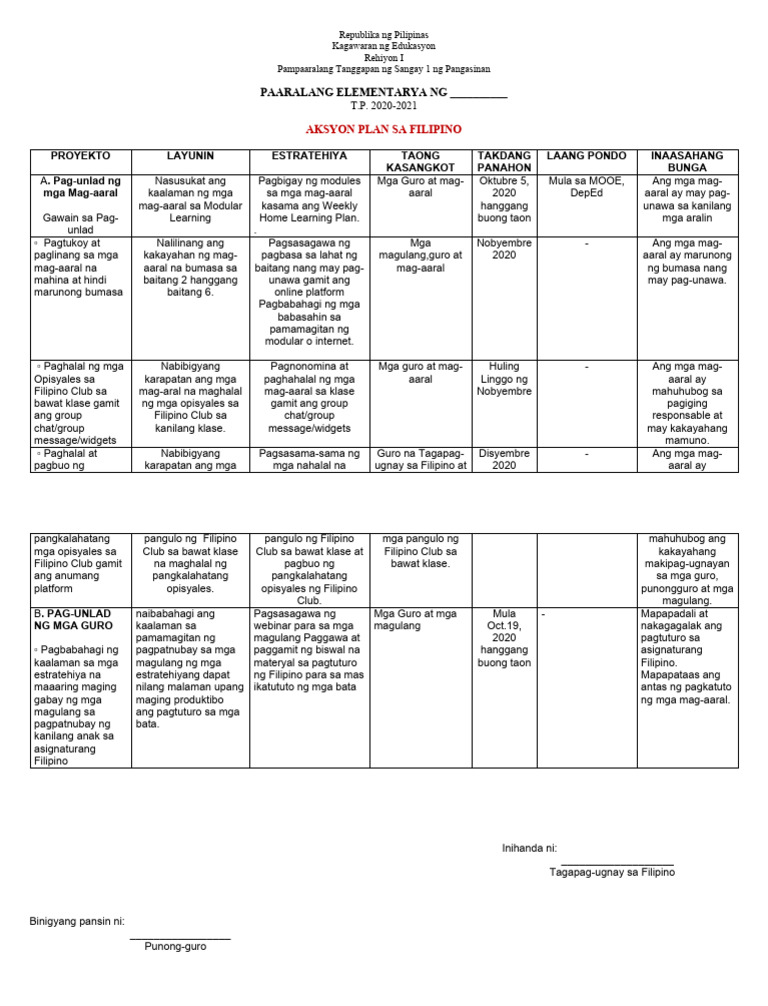Action Plan Filipino | PDF