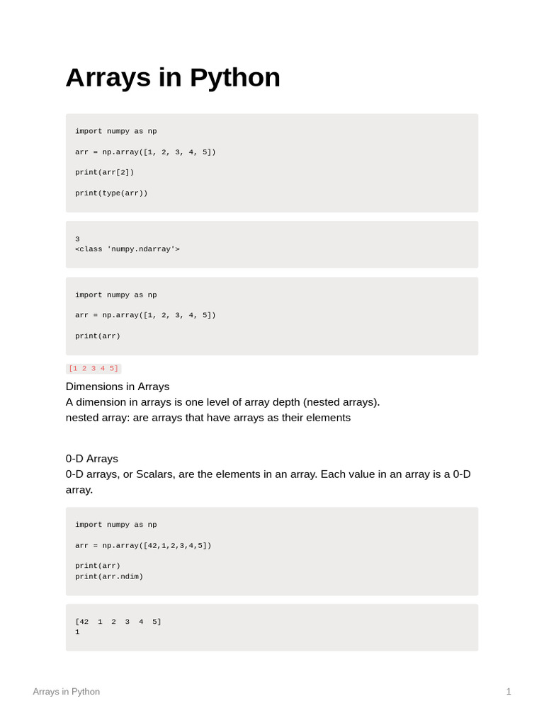 Arrays in Python | PDF | Matrix (Mathematics) | Linear Algebra