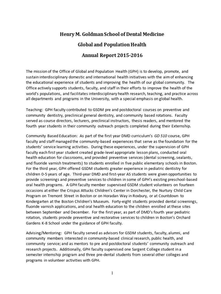 Gsdm community programs global population health annual report 15 16