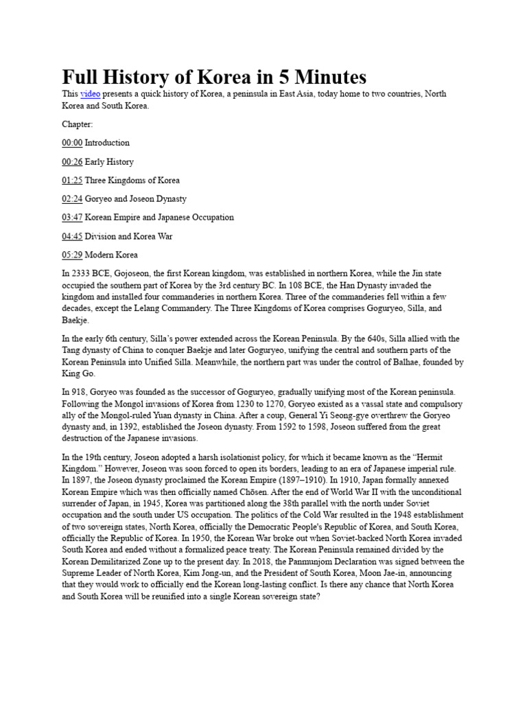 Full History Of Korea In 5 Minutes Download Free Pdf Korea