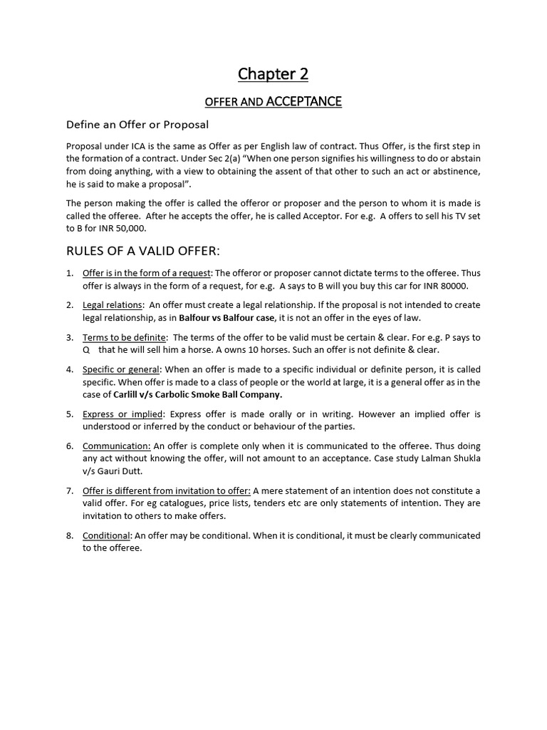 Chapter 2 Offer Acceptance Pdf Offer And Acceptance Common Law