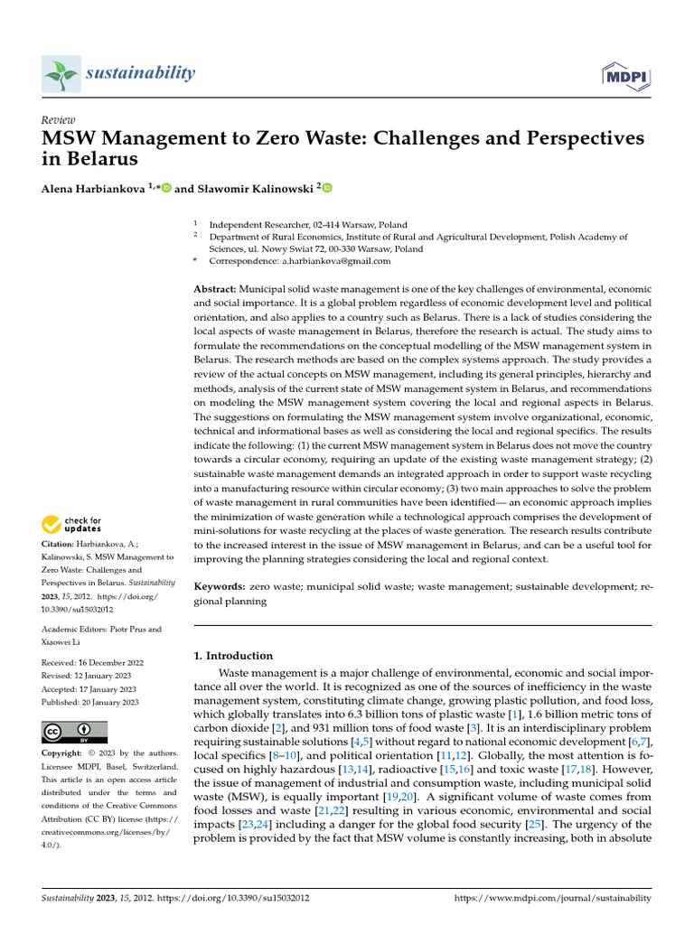 Sustainability 15 02012 | PDF | Municipal Solid Waste | Waste Management