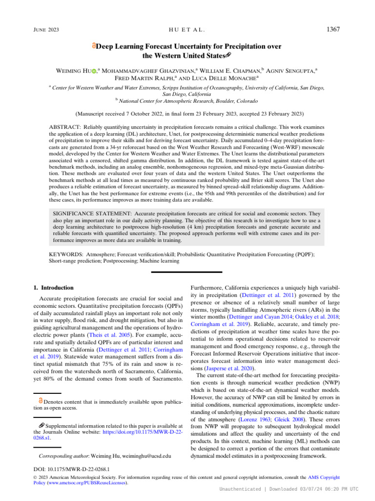 Deep Learning Forecast Uncertainty For Precipitation Over The Western ...