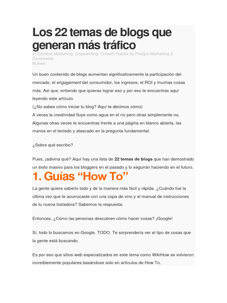 Los 22 Temas de Blogs Que Generan Más Tráfico | PDF | Blog