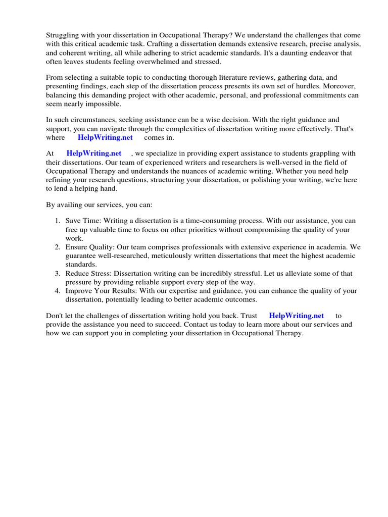 Dissertation Examples Occupational Therapy PDF Occupational Therapy