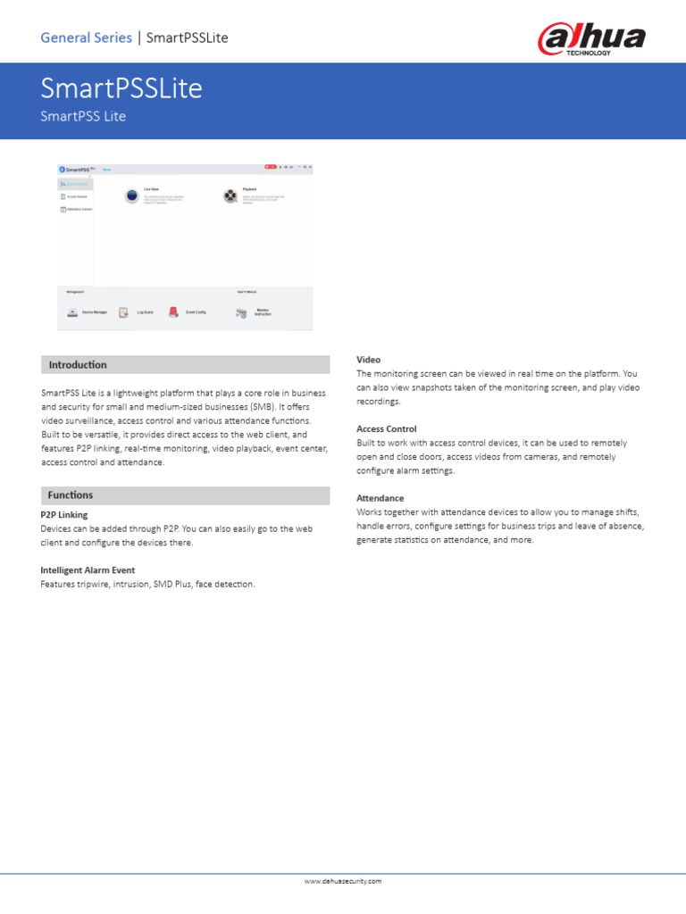 SmartPSS Lite Datasheet V1.003.0000000.0 20220606 | PDF | Access ...