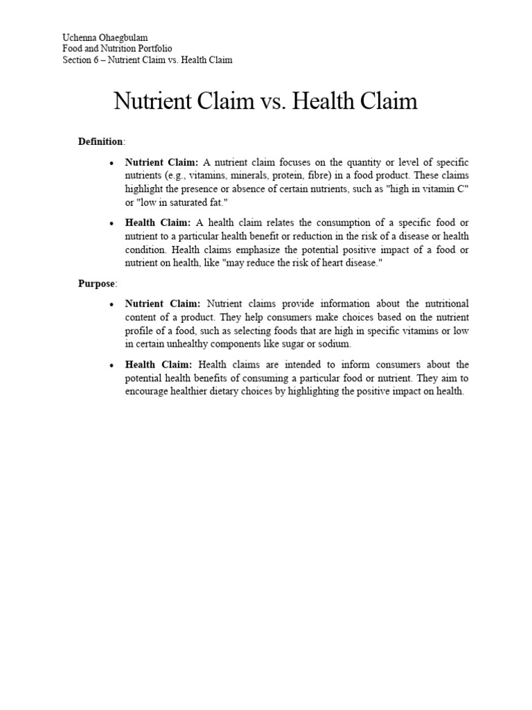 Nutrient Claim vs. Health Claim PDF