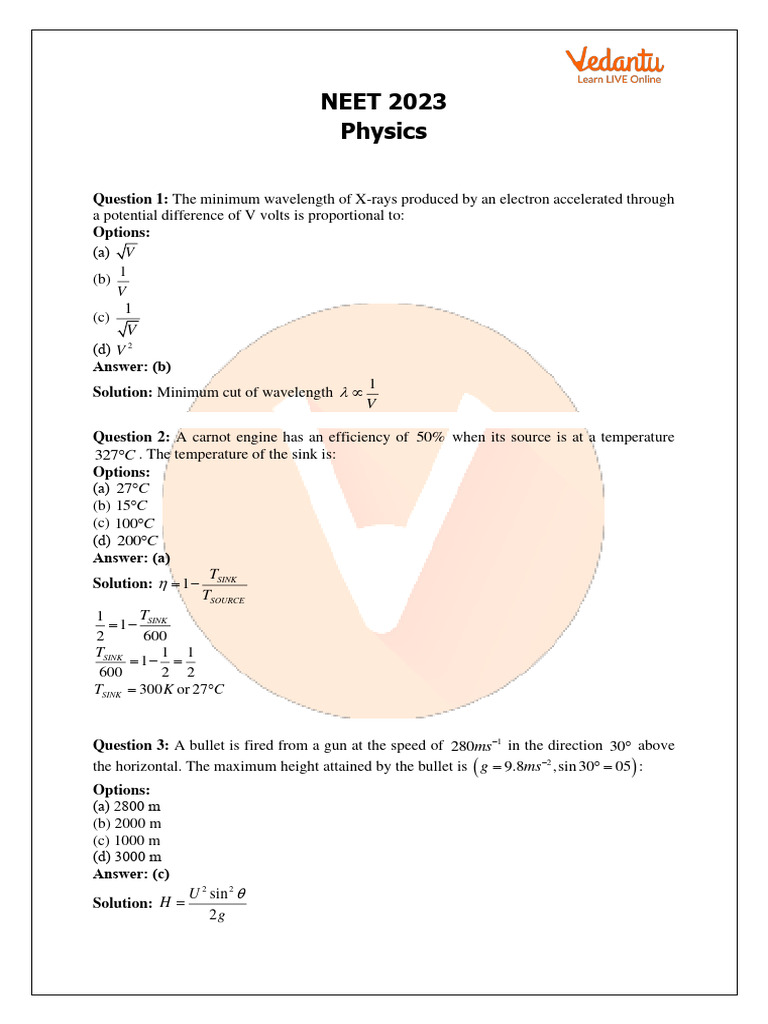 NEET 2023 Physics Question Paper | PDF | Chemical Bond | Chemical Elements