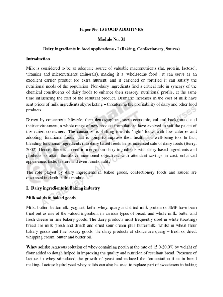 Dairy Ingredients in Baking Applications | PDF | Breads | Chocolate