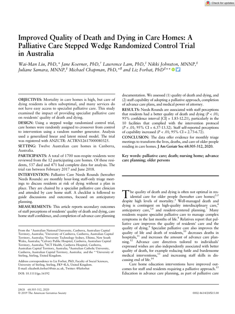 Improved Quality of Death and Dying in Care Homes - A Palliative Care ...