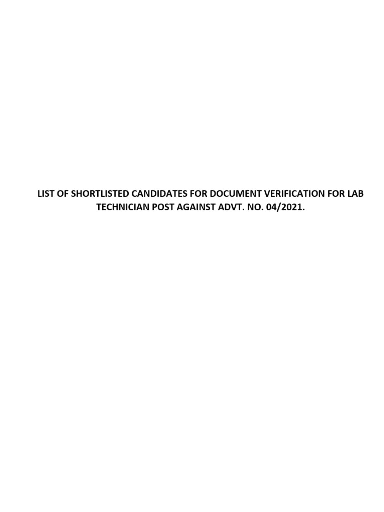 Lab Technician Document Verification List | PDF