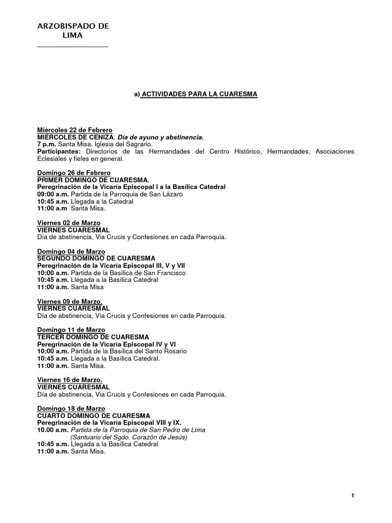 Actividades Cuaresma y Semana Santa 2023 | PDF | Prestado | Pascua de ...