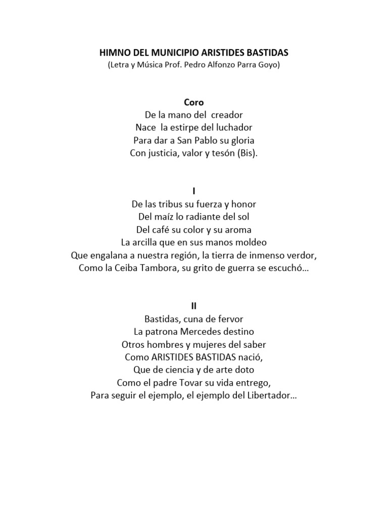 Himno Del Municipio Aristides Bastidas-1 | PDF