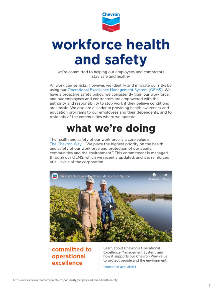 Chevron Workforce Health & Safety Overview | PDF | Safety