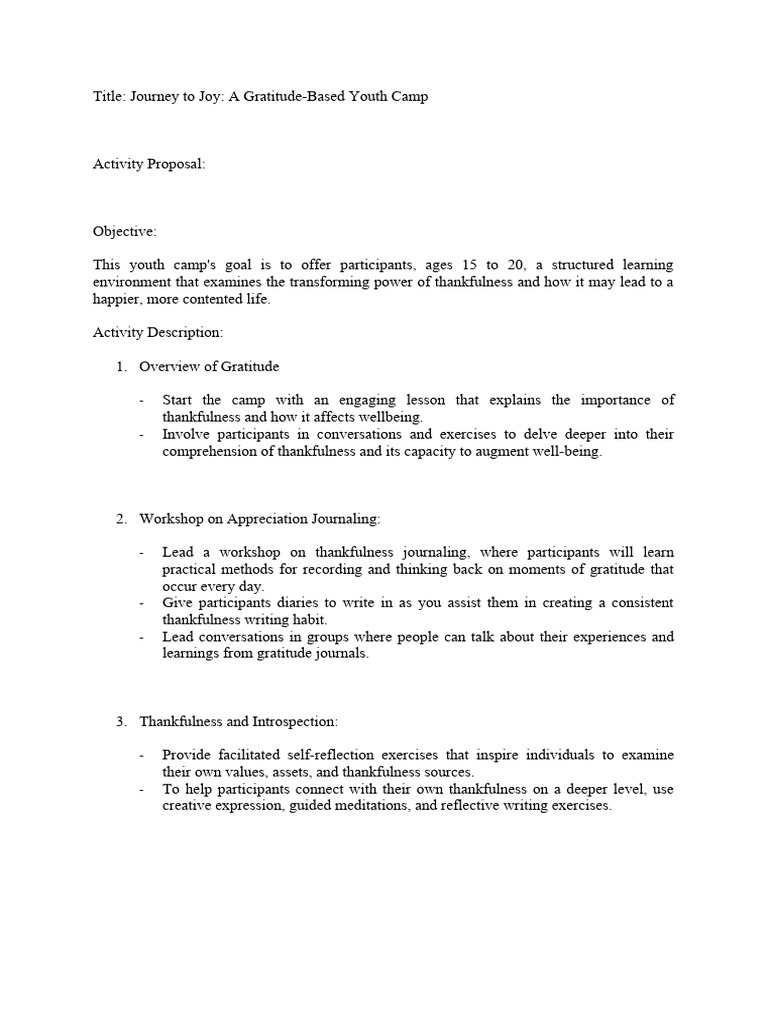 Gratitude-Based Youth Camp Proposal | PDF | Gratitude | Mindfulness