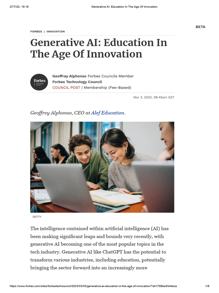 Generative AI's Impact on Education | PDF | Artificial Intelligence ...