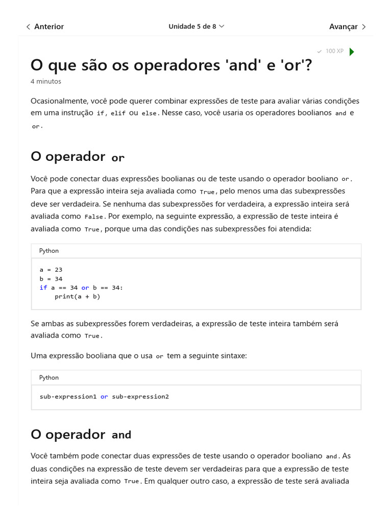 Operadores Booleanos 'and' e 'or' em Python | PDF | Python (linguagem ...