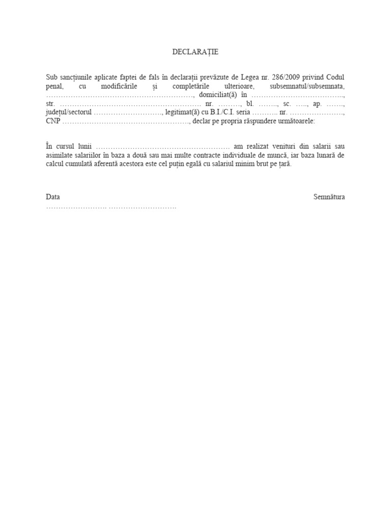 Declaratie Venituri Din Mai Multe Contracte de Munca | PDF