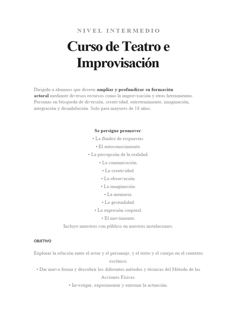 CURSO DE TEATRO E IMPRO Nivel Intermedio | Descargar gratis PDF | Actor ...