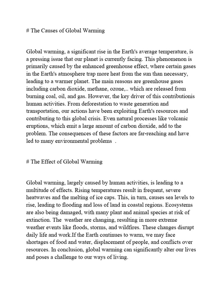 The Causes of Global Warming | PDF | Climate Change | Greenhouse Gas