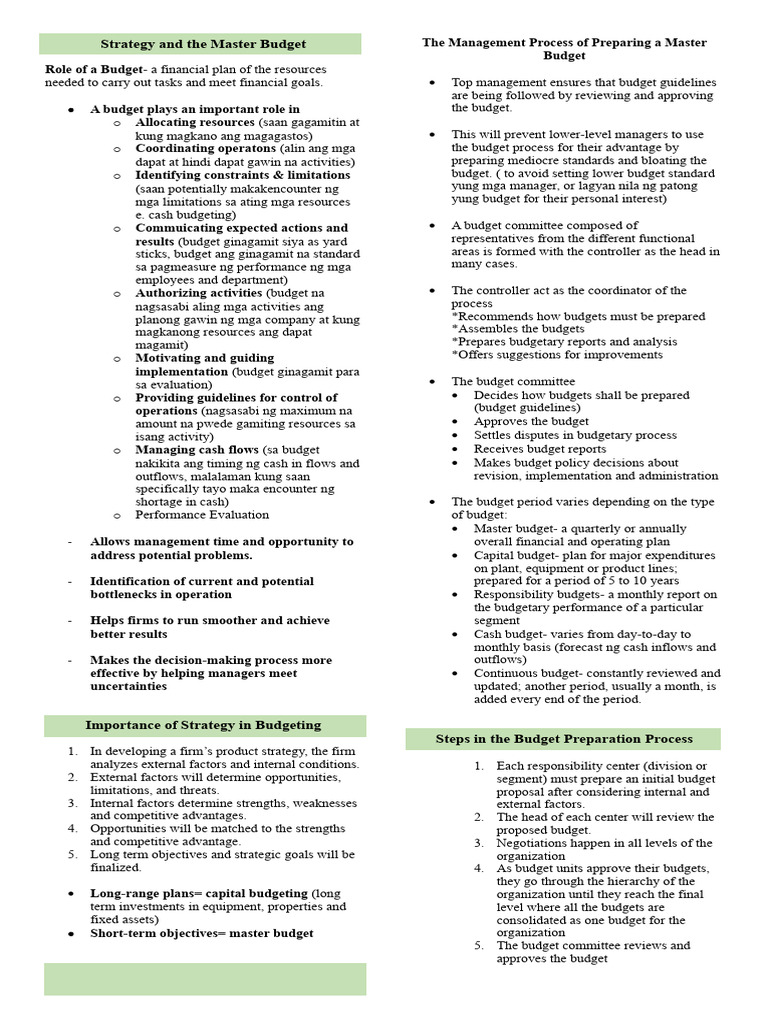 Strategy and The Master Budget | PDF | Budget | Customer