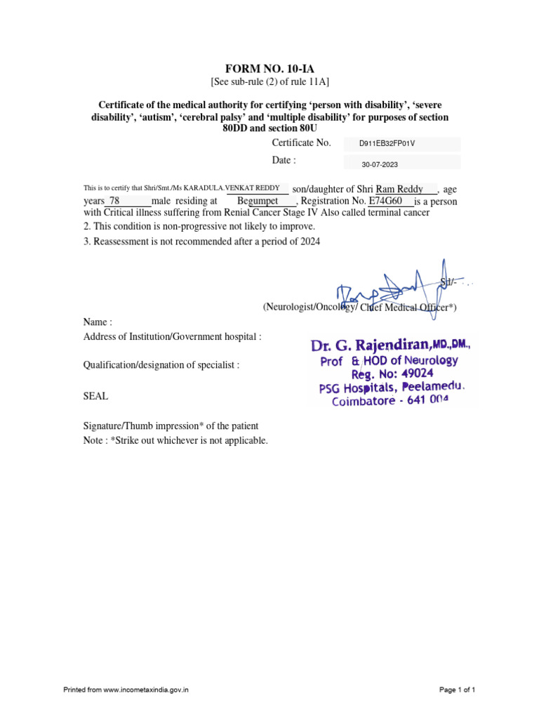 Form 10-IA Medical Certificate Sample | PDF | Science & Mathematics
