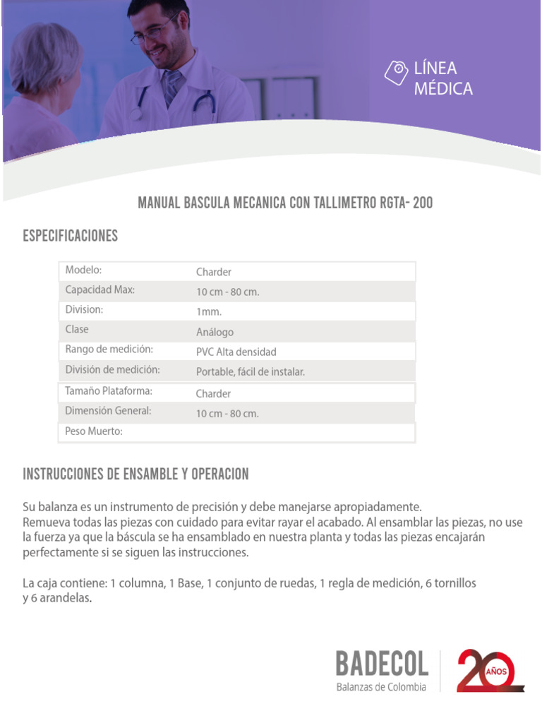 Balanza Mecánica con Tallímetro RGTA-200 | PDF | Tornillo | Balanza