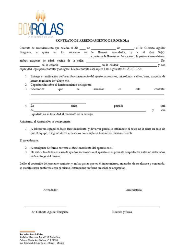 Contrato para Renta de Rockola | PDF