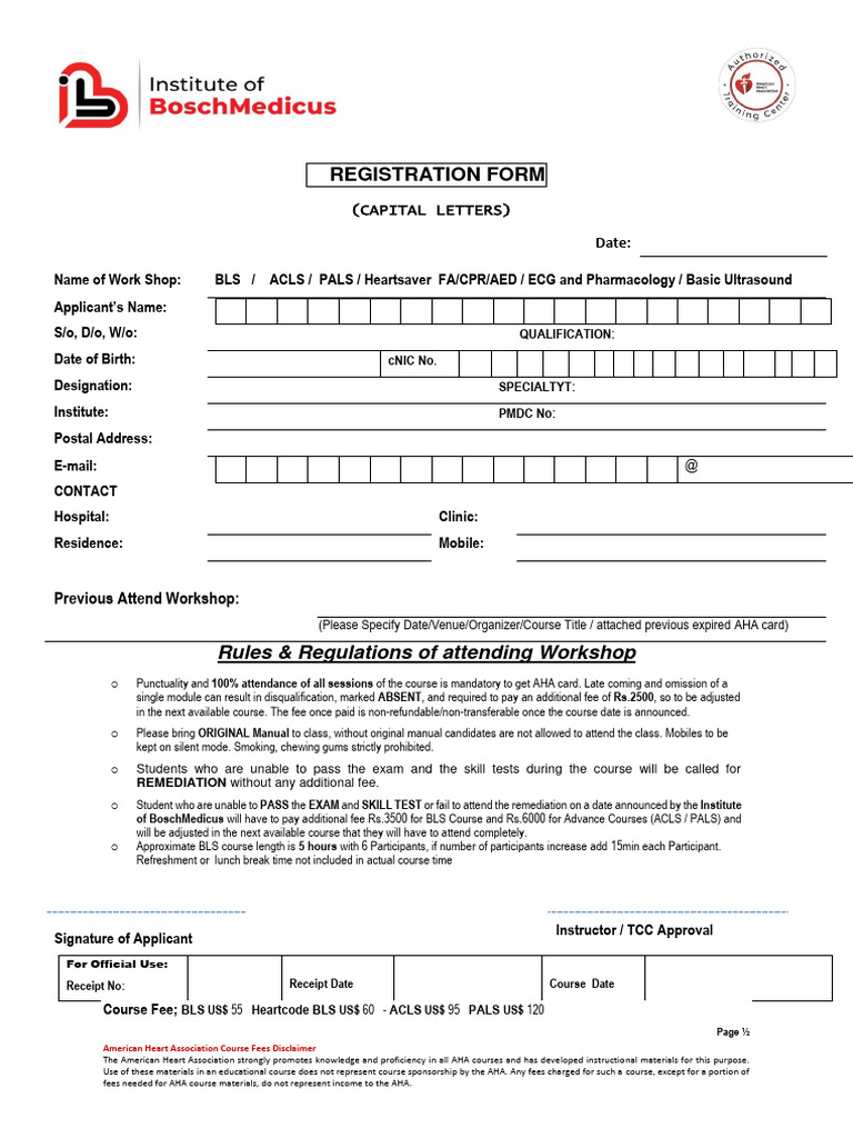 AHA Course Registration and Fees Guide | PDF | Fee