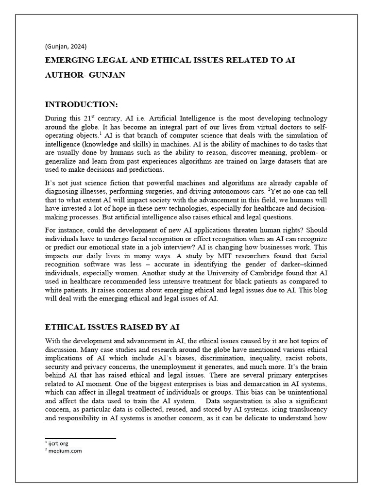 Emerging Legal and Ethical Issues Related To Ai | PDF | Artificial ...