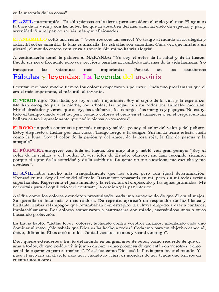 La leyenda del arcoíris y sus colores | PDF | Cielo