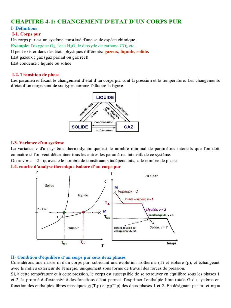 Changement d'état d'un corps pur | PDF | Enthalpie de changement d'état ...