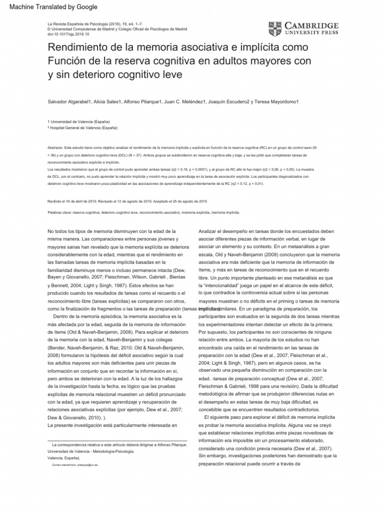 Associative and implicit memory performance as a 2 pdf conceptos
