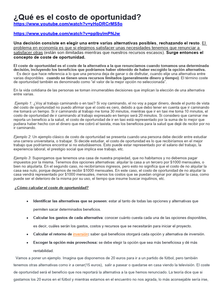 Qué es el costo de oportunidad | PDF | Costo de oportunidad | Economias