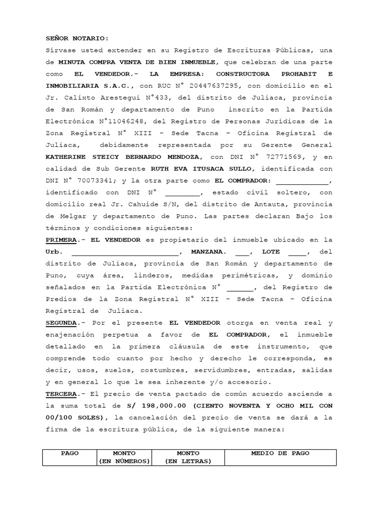 Minuta De Compra Y Venta Con Bono Mi Vivienda Descargar Gratis Pdf