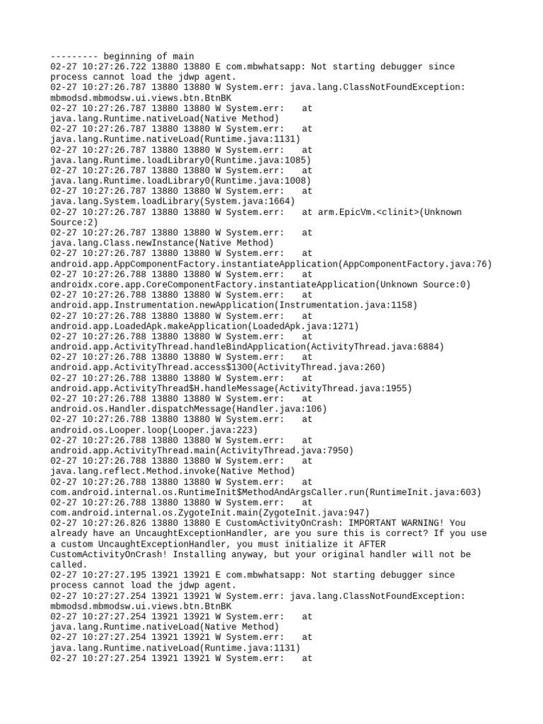 Debugging Errors in MBWhatsApp Logs | PDF | Java (Programming Language ...