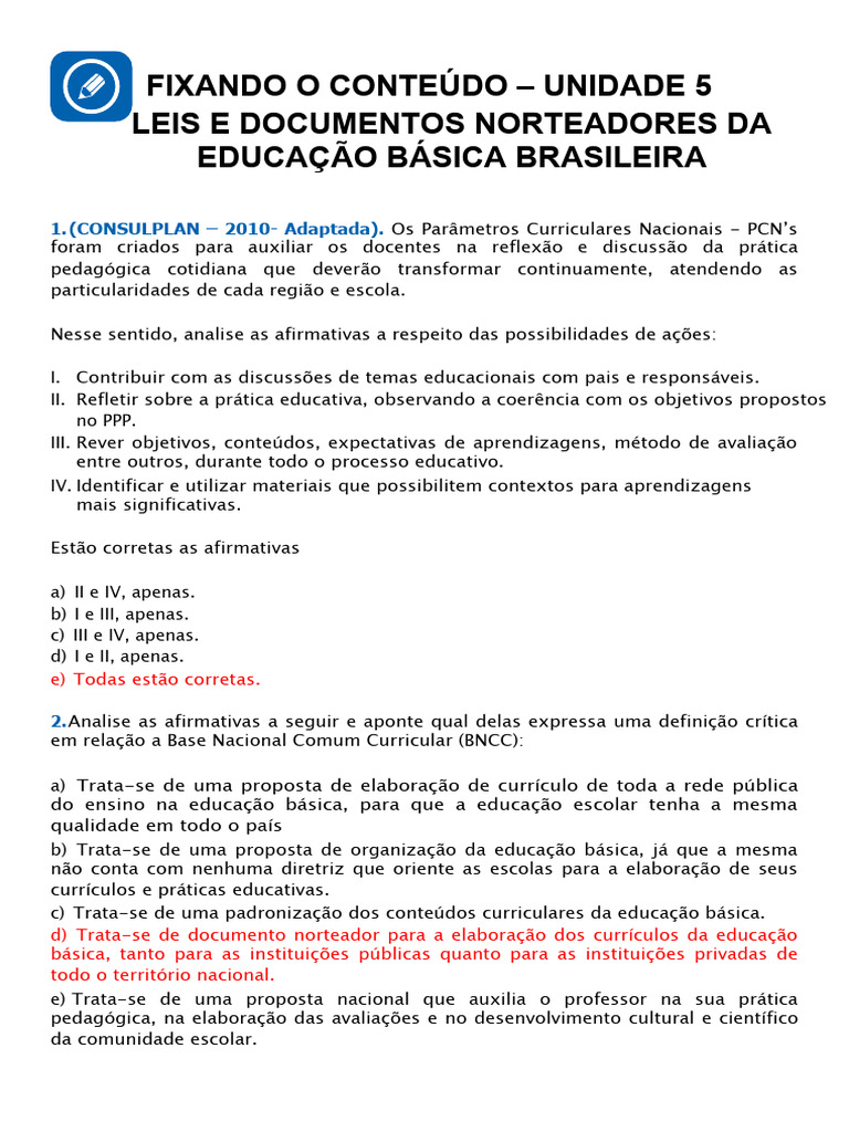 Unidade 5 - Leis e Documentos Norteadores Da Educação Básica Brasileira ...