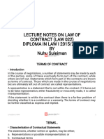 LECTURE NOTES ON LAW OF CONTRACT (LAW Terms of Contract