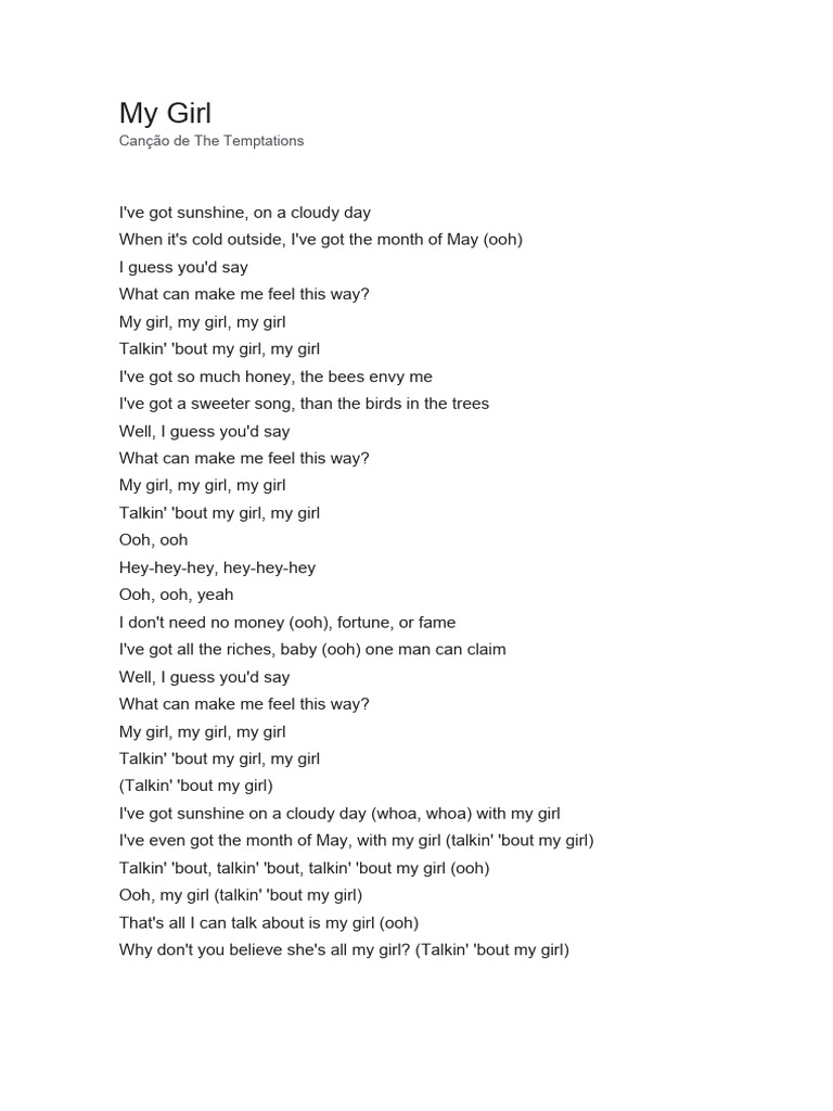 My Girl Lyrics by The Temptations | PDF