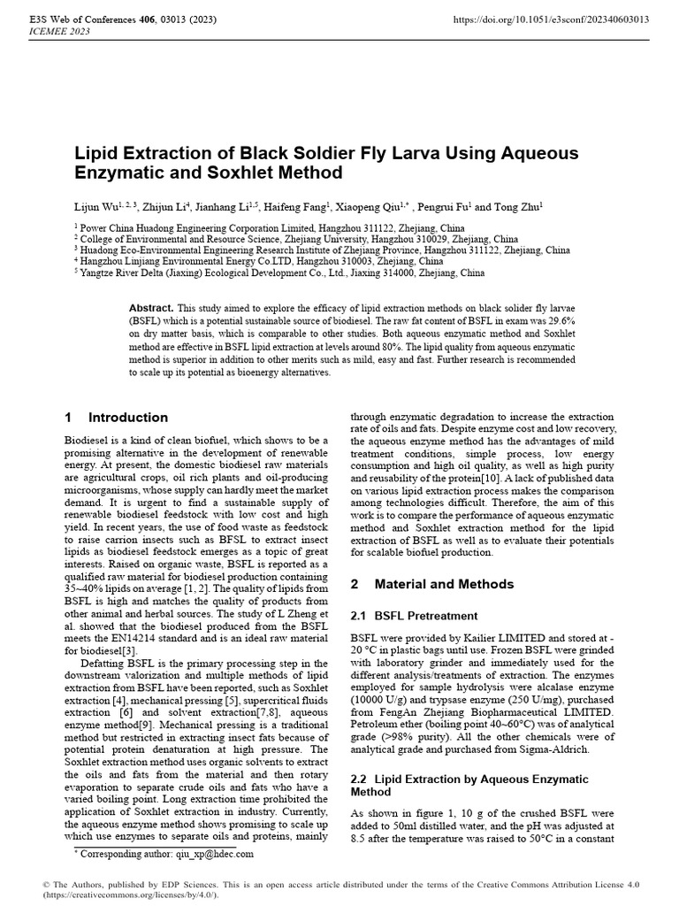 Lipid extraction of black soldier fly larva using pdf biodiesel