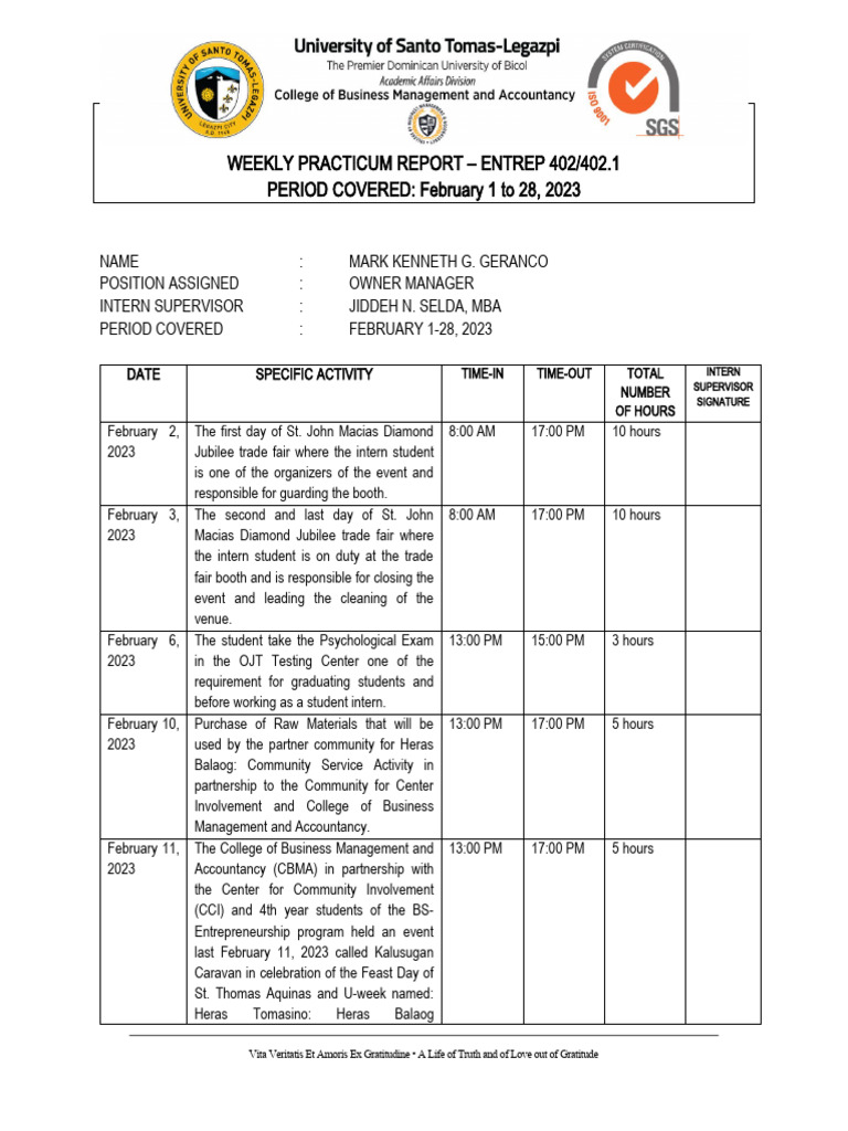 Weekly Practicum Report: February 2023 | PDF | Business Economics ...