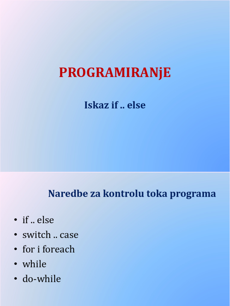 PROGRAMIRANjE C# If-Else | PDF