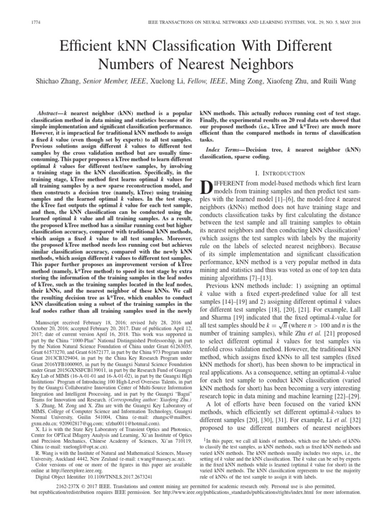 Efficient KNN Classification With Different Numbers of Nearest ...