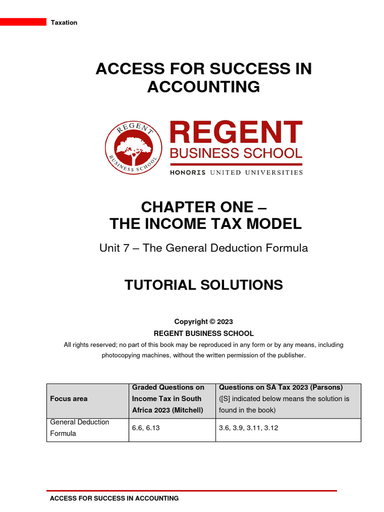 Taxation Unit 7 - Tutorial Solutions | PDF | Expense | Tax Deduction