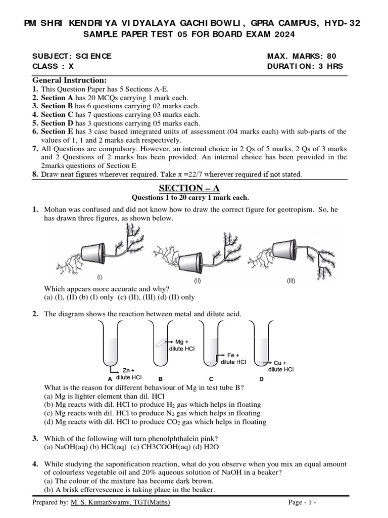 Science Class X Sample Paper Test 05 For Board Exam 2024 1 Download